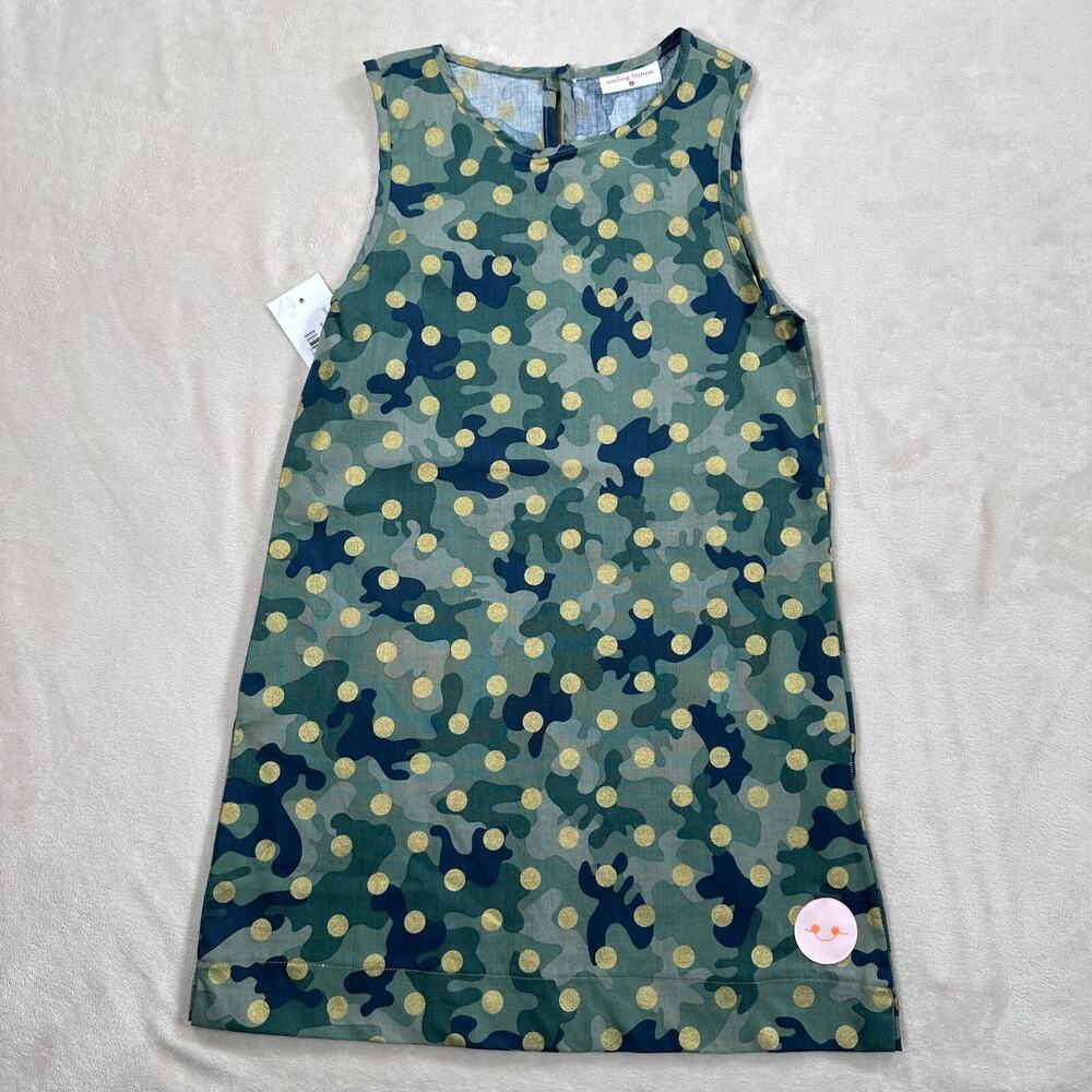 Smiling Button Girls Size 8 Green Camouflage Gold Polka Dot Tunic Dress New